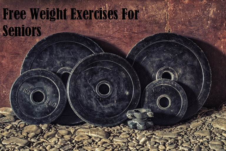 Weight plates with the title Free weight exercises for seniors
