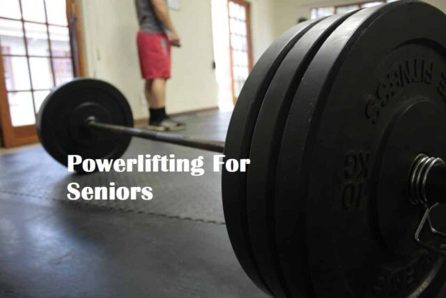 A loaded barbell with the title Powerlifting For Seniors
