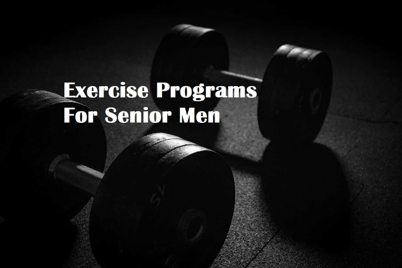 Dumbbells on the floor with the title Exercise Programs For Senior Men