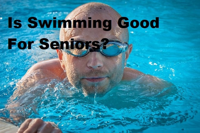 A man in a pool wit a title Is swimming good for seniors