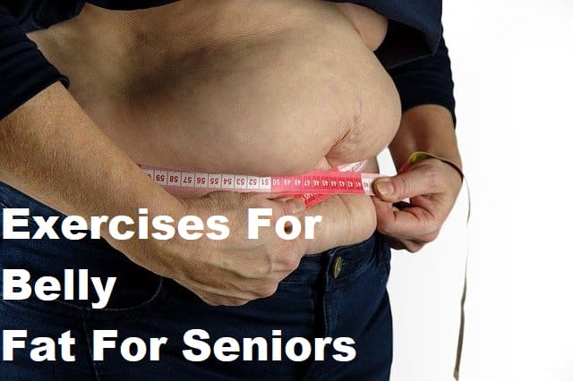 A person measurin their waist with the text exercises for belly fat for seniors