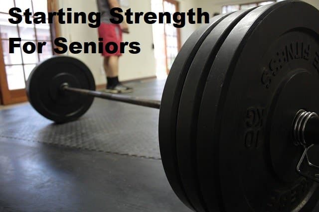 A barbell on the floor with the title Starting strength for seniors