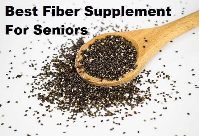A spoon with chia seeds and the title Best Fiber Supplement For Seniors