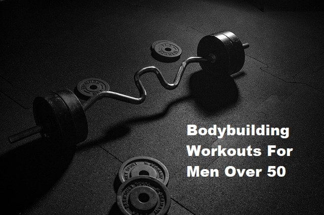 Exercise equipment on floor with the title Bodybuilding Workouts For Men Over 50
