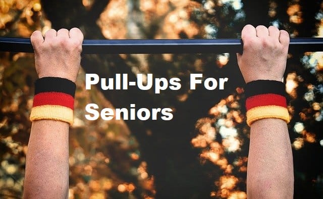 Hands hanging from a bar with the title Pull-ups for seniors