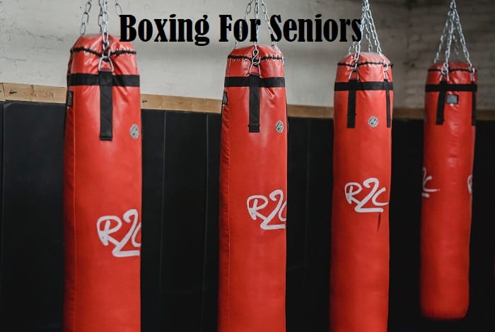 Punching bags with the title Boxing For Seniors